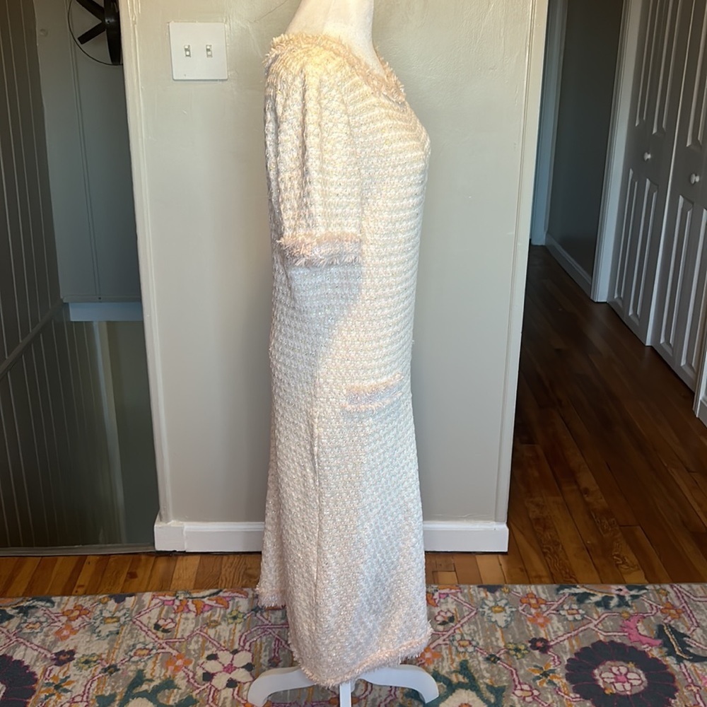 St.John Tweed Sheath Dress Pink  French Rose Combo With Silver Metallic Size 10 - Picture 7 of 16